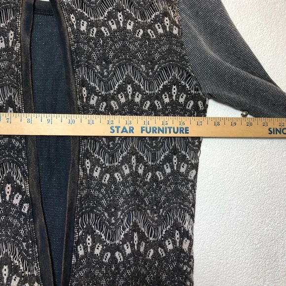 Crash & Burn Shimmering Charcoal Blouse with Lace Accents - Picture 8 of 9